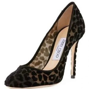 Jimmy Choo Black Bridget 85 Leopard Print Pumps Size 37.5
